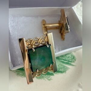 Elegant Gold and Green Cufflinks Vintage